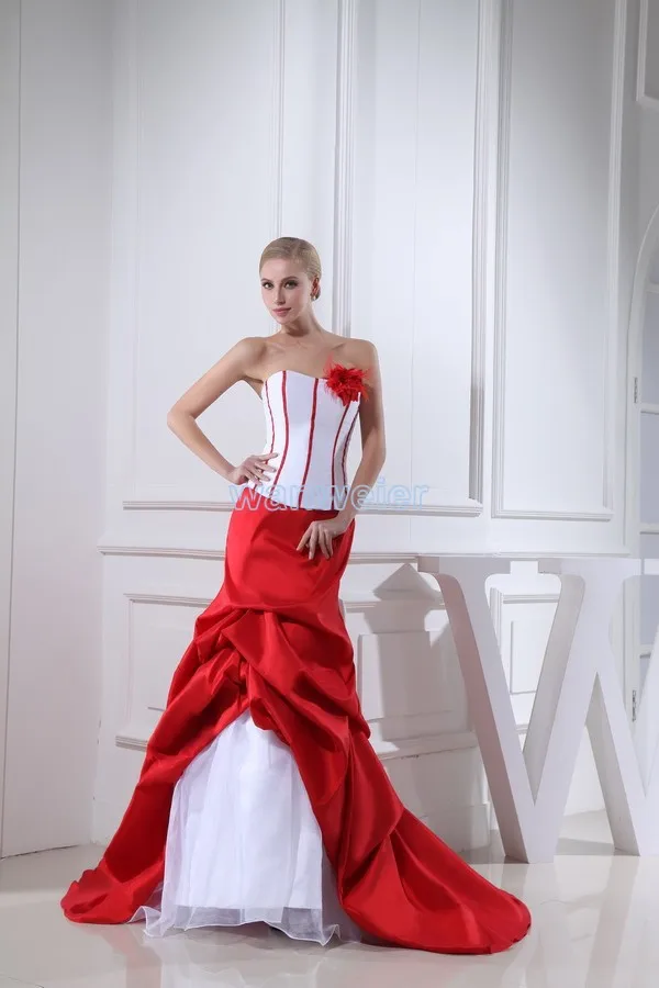 

free shipping 2017 new design victoria style mermaid custom size with train bridal gown marry dress white and red wedding dress