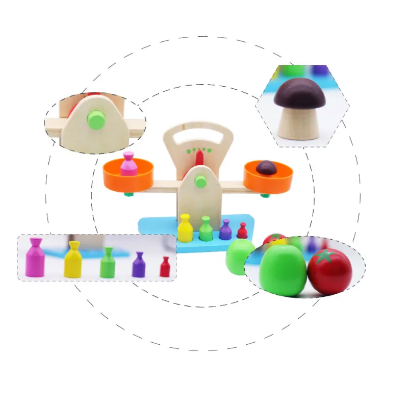  Hot 1 Set Early Educational Wooden Toys Baby Balance Toy Scales Weighing Hands-on Teaching Children - 4000048539340