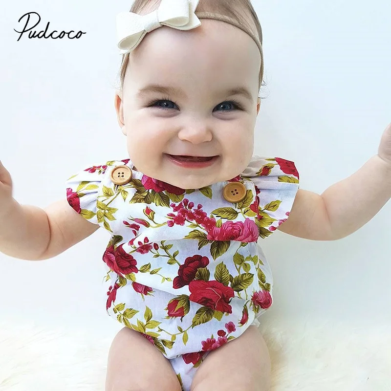 Милый комбинезон с цветочным рисунком из 2 предметов, одежда для маленьких девочек, комбинезон+ повязка на голову для детей 0-24 месяцев, комплект одежды для новорожденных, Лидер продаж