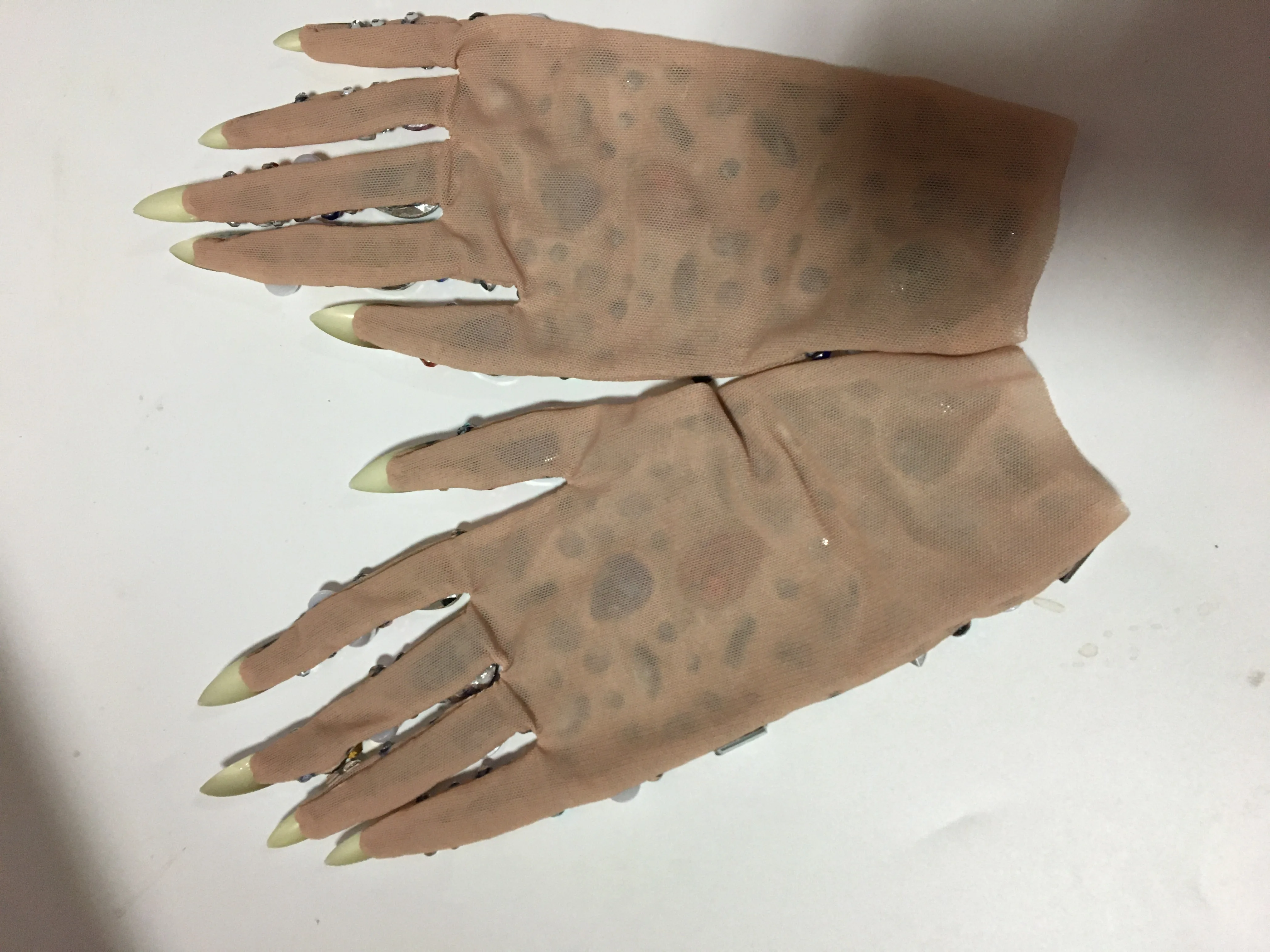 Luxurious Colorful Rhinestone Mesh Gloves Shining Crystal Short Gloves Nightclub Party Outfit Stage Performance Show Accessories