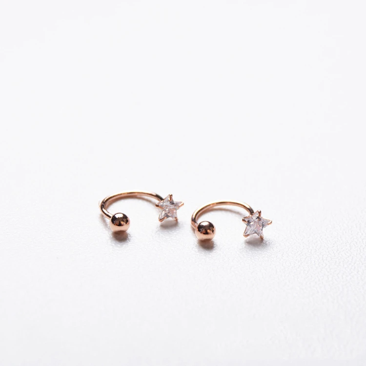1 pair rose gold 925 стерлингового серебра серьги простой циркон Звезда c-образный u-образная полу круглый Винт уха кольцо милые слуховая косточка ногтей девушка уха je - Окраска металла: 1 pair rose gold