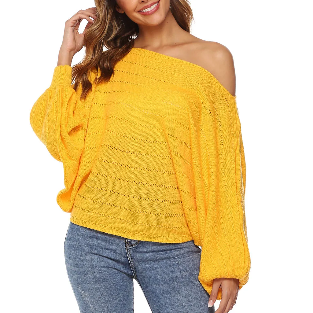 

sueter mujer invierno 2019 knitted Womens Casual Long Sleeve Slash neck Off Shoulder Jumper Sweaters Tops Pullover