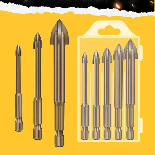 5/10Pcs Efficient Universal Drilling Tool High-Performance Utility Tools Multifunctional Cross Alloy Drill Bit Tip For Woodwork 5Pcs Brown