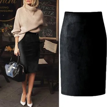 

Sexy Multi Color Suede Pencil Skirt Women 2020 Fashion Elastic High Waist Office Lady Bodycon Skirts Size S-XL