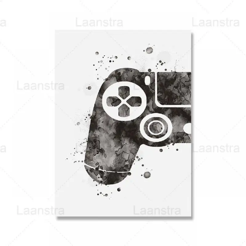 Aquarela gamepad preto e branco pintura em tela menino jogo ilustração  cartaz da parede arte imagem do gamer crianças decoração do quarto