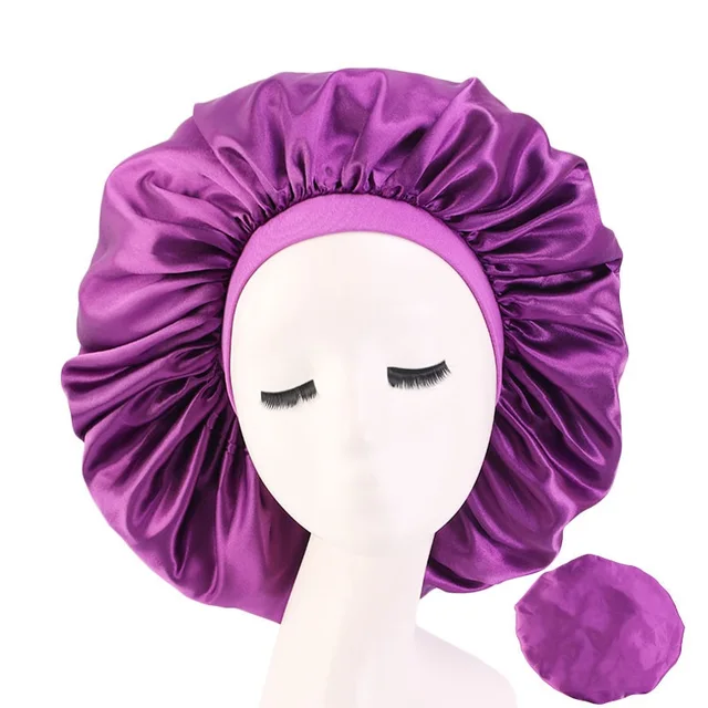 Large Print Satin Silky Bonnet Sleep Cap Width Elastic Band for Women Solid Color Head Wrap Lady Hair Accessories Wholesale style20