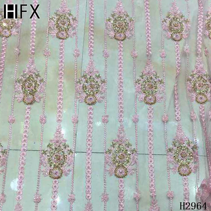 HFX французская сетчатая кружевная ткань новейшая африканская кружевная ткань с вышивкой Тяжелая бисерная кружевная ткань для нигерийской свадьбы F2964