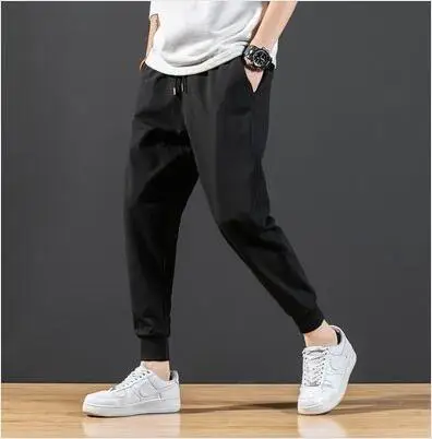 KUANGNAN, мужские камуфляжные брюки длиной до щиколотки, уличная одежда, спортивные брюки, мужские Модные бегуны, брюки мужские тренировочные хип-хоп 4XL, осень - Цвет: Black
