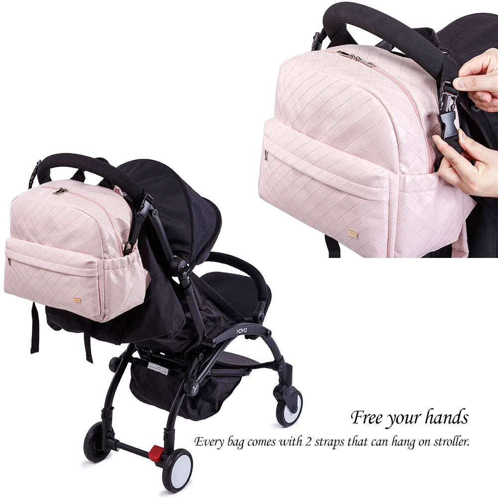 Soboba Fashionable Plaid Pink Diaper Bag for Mommies Large Capacity Well-Organized Space Maternity Backpack for Strollers 4