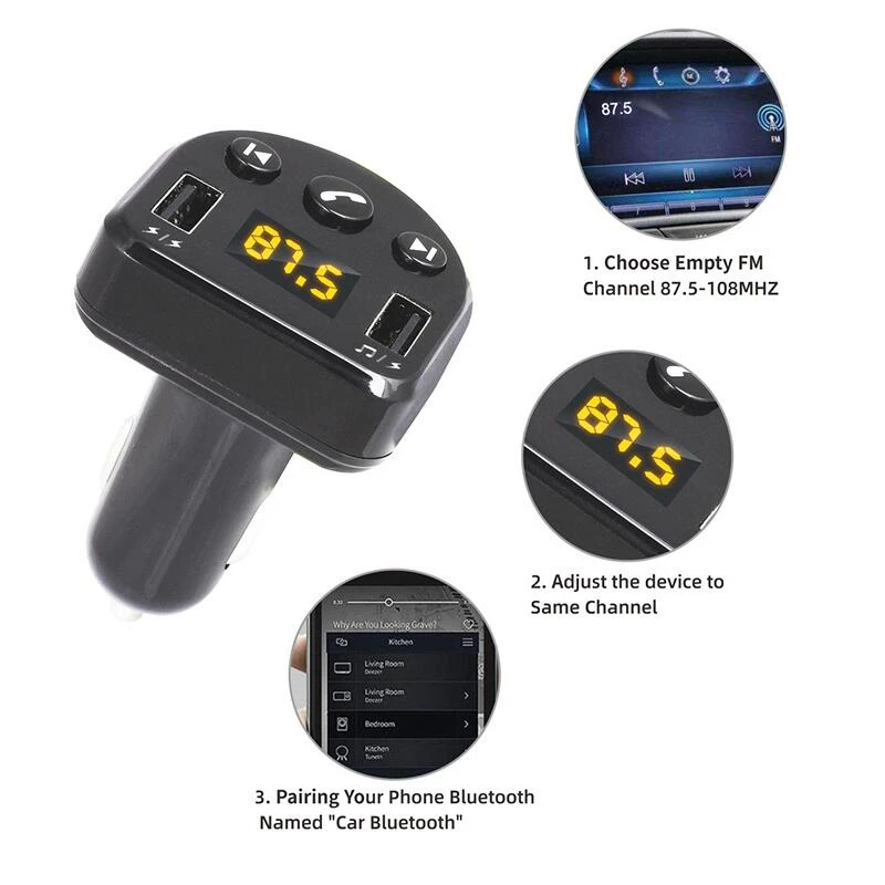 

T852 car mp3 smart dual USB Bluetooth receiver playback hands-free car charger fm transmitter phone charger