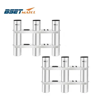 

2 Pieces stainless steel 316 fishing boat rod holders racks of 3 tubes link socket for marine fishing box kayak boat yacht