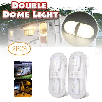 

2Pcs RV Double e Light, 12V Fixture Roof Ceiling Reading Light 6000K Camper Trailer