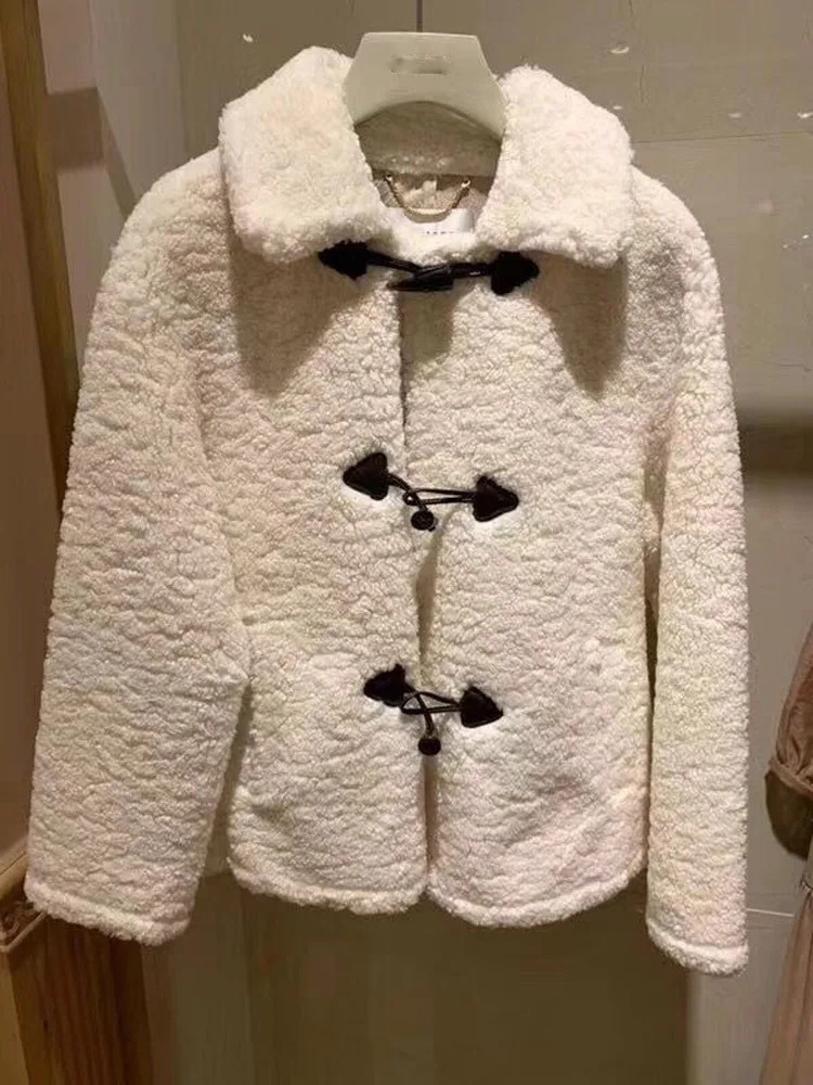 

A Generation Lambs Wool Coat Women's Winter Korean-style Retro Fold-down Collar Toggle Short Tops Short-height Entity