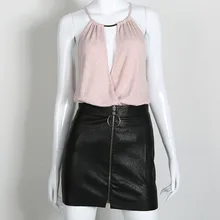 Женские юбки из искусственной кожи, женская сексуальная короткая черная юбка-карандаш с высокой талией и круглым вырезом на молнии, Новинка