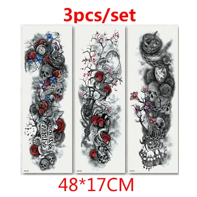 style 8-3pcs 2/3 шт. Водонепроницаемый Временная тату-наклейка для Arm Большой Череп татуировки наклейки переводятся с помощью воды, Flash поддельные татуировки для Для мужчин Для женщин - Цвет: style 8-3pcs