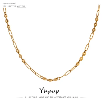 

Yhpup Delicate Stainless Steel Chain Necklace Korean Trendy Metal 18 K Plated Choker Necklace Jewelry Anniversary Party Gift