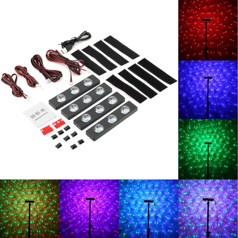 4x цветов светодиодный RGB автомобильный интерьерный светильник, декоративные атмосферные лампы, автомобильный светильник для ног, Звездный светильник, беспроводной с голосовым управлением