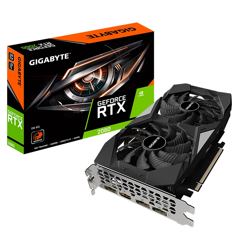 Видеокарта GIGABYTE GeForce RTX 2060 D6 6G для настольного ПК видеокарта 192 бит/PCI-E 3 0 игровая