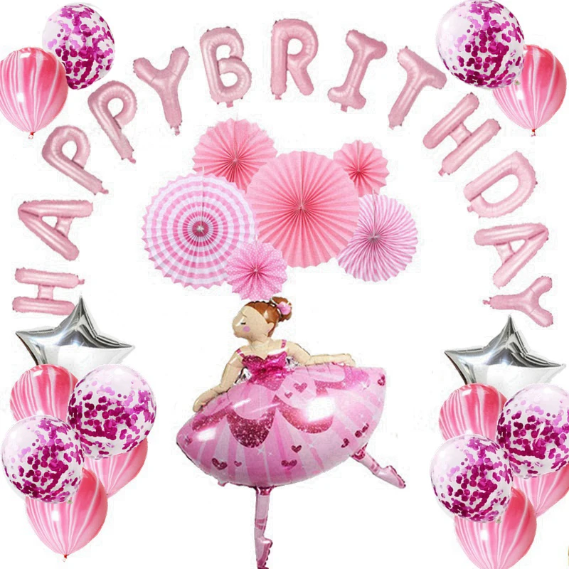 

Pink Ballet Dancing Girl Tableware Set Balloon Decor Girls' Han Birthday Baby Shower Graduation Party Supplies