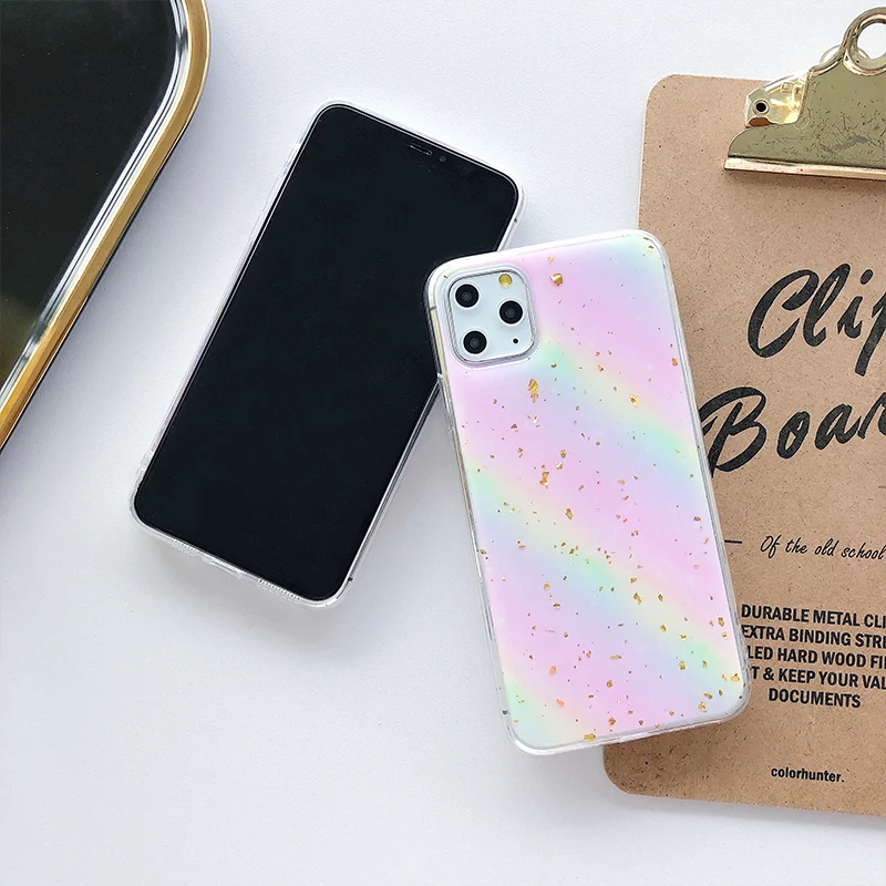 Чехол для телефона с радугой iPhone 11 6 7 8 Plus X XR XS Max роскошный блестящий золотой