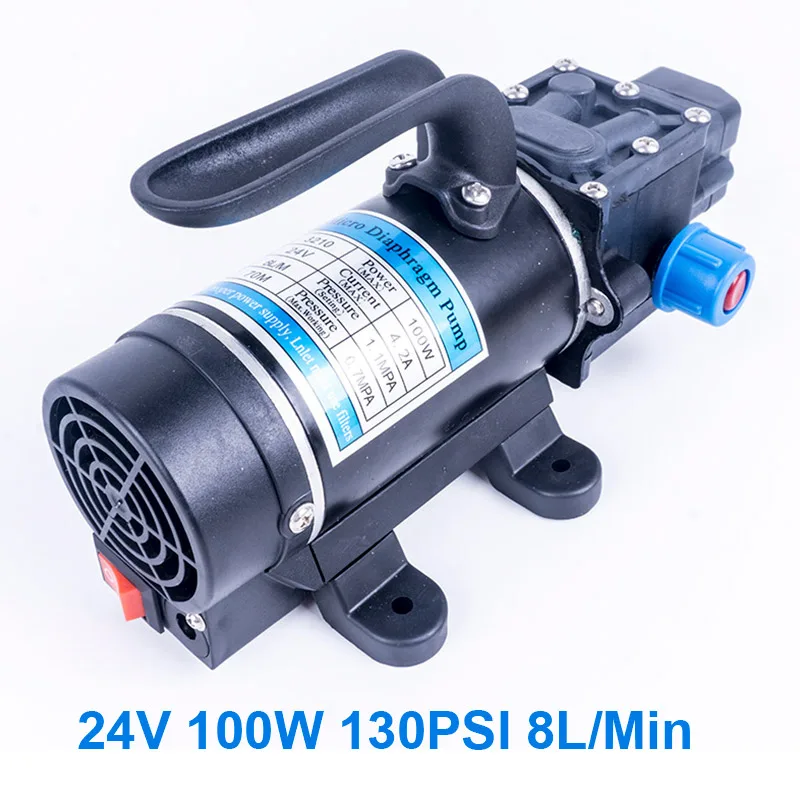 Портативный DC 24V 100W 130PSI 8L/Min водяной мембранный насос давления самовсасывающий насос с автоматическим переключателем для садовая тележка - Напряжение: Pressure switch type