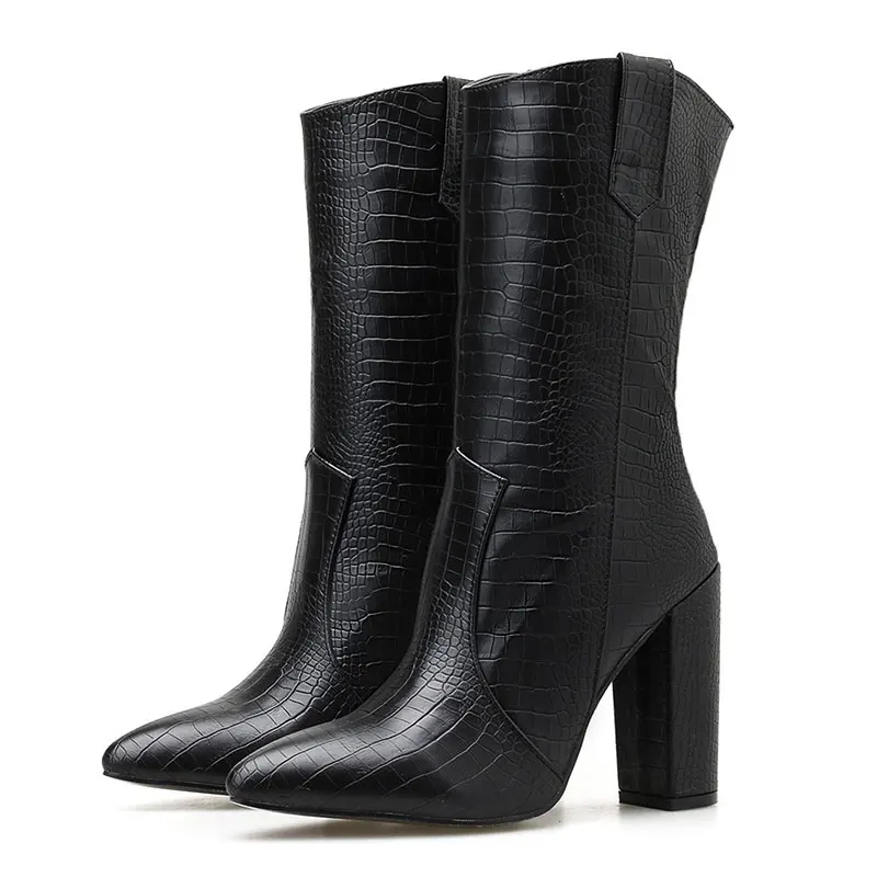 GENSHUO/Женская обувь; черные женские ботильоны с острым носком на высоком каблуке; сезон осень-зима; женская обувь; большие размеры 35-42; Botas