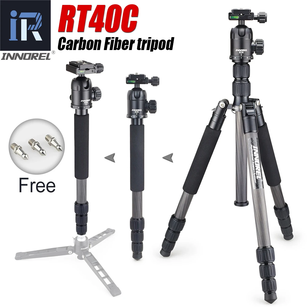 

INNOREL RT40C Carbon Fiber Camera Tripod Professional Travel Compact Tripod Video Monopod with Quick Release Plate & Ball Head