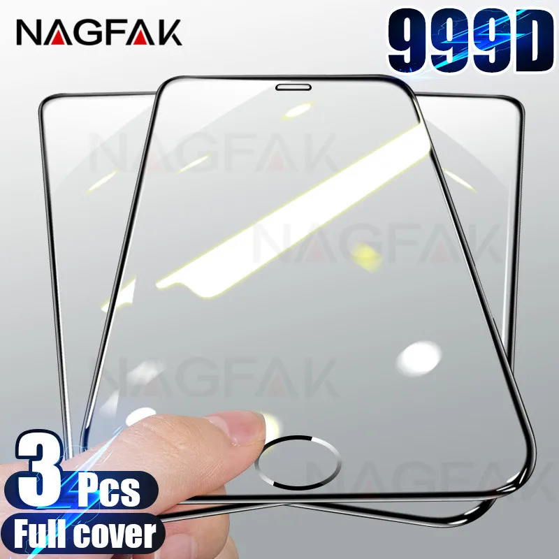 3Pcs 999D Tempered Glass For iPhone 7 8 6 6S Plus 11 SE 2020 Screen Protector For iPhone 11 12 Pro Max X XS XR Protective Glass