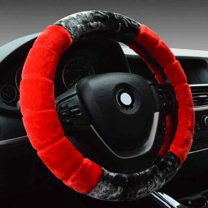 Универсальный мягкий теплый мех плюшевый авто чехол рулевого колеса автомобиля для зимнего автомобиля аксессуары для интерьера 4 цвета - Название цвета: Red