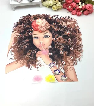 

WUYUCONG 3D Printed African Women Heat Transfer Printing Patches for Clothes Jacket Handmade Flower Beaded Black Lady Appliques