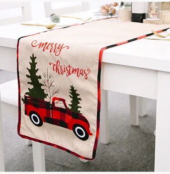 

180x35cm Christmas Table Runner Car and Christmas Tree Pattern Table Flag Decorative Table Runner for Christmas Party Home Decor