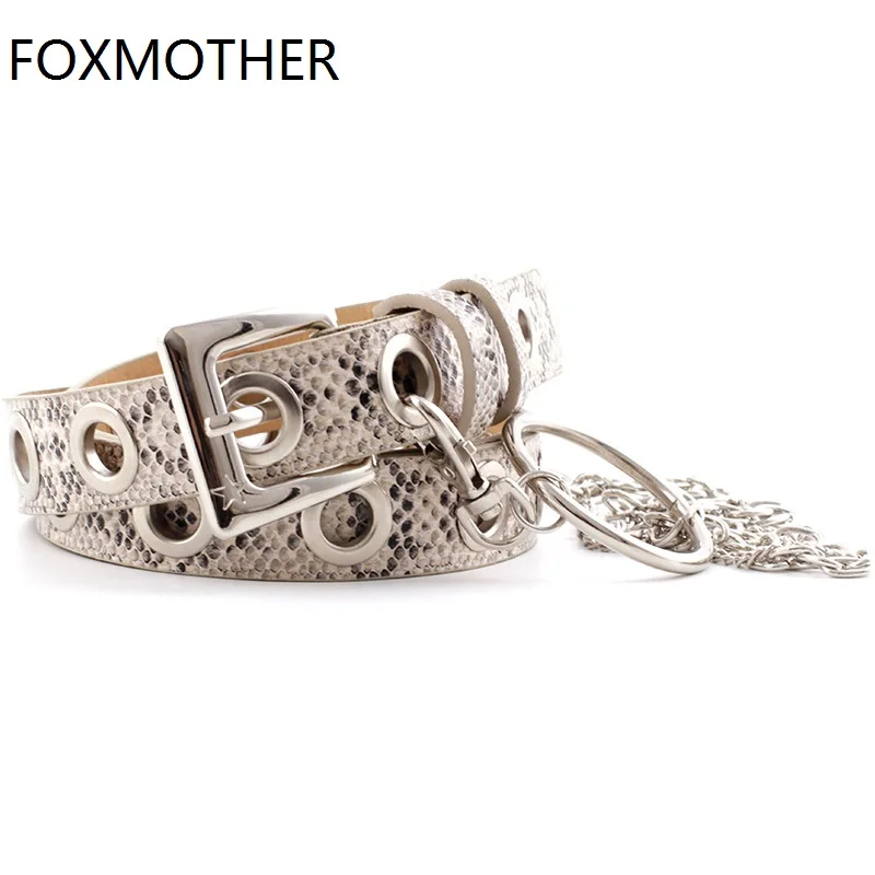 FOXMOTHERWomen Панк цепь модный ремень Регулируемый черный Змеиный Леопард втулка кожаный ремень с пряжкой для дам