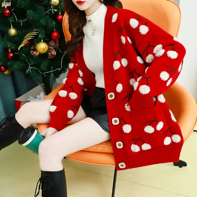 Vangull Fruit Printting Knitted Women Sweater