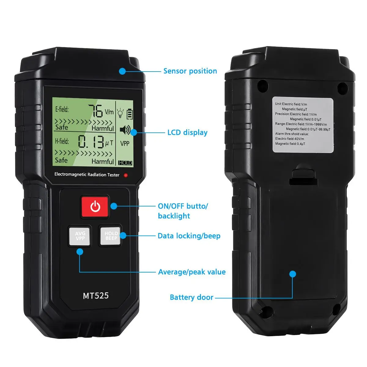 MUSTOOL MT525 Electromagnetic Radiation Tester Electric Field & Magnetic Field Emf Meter Portable Counter Emission Dosimeter 5
