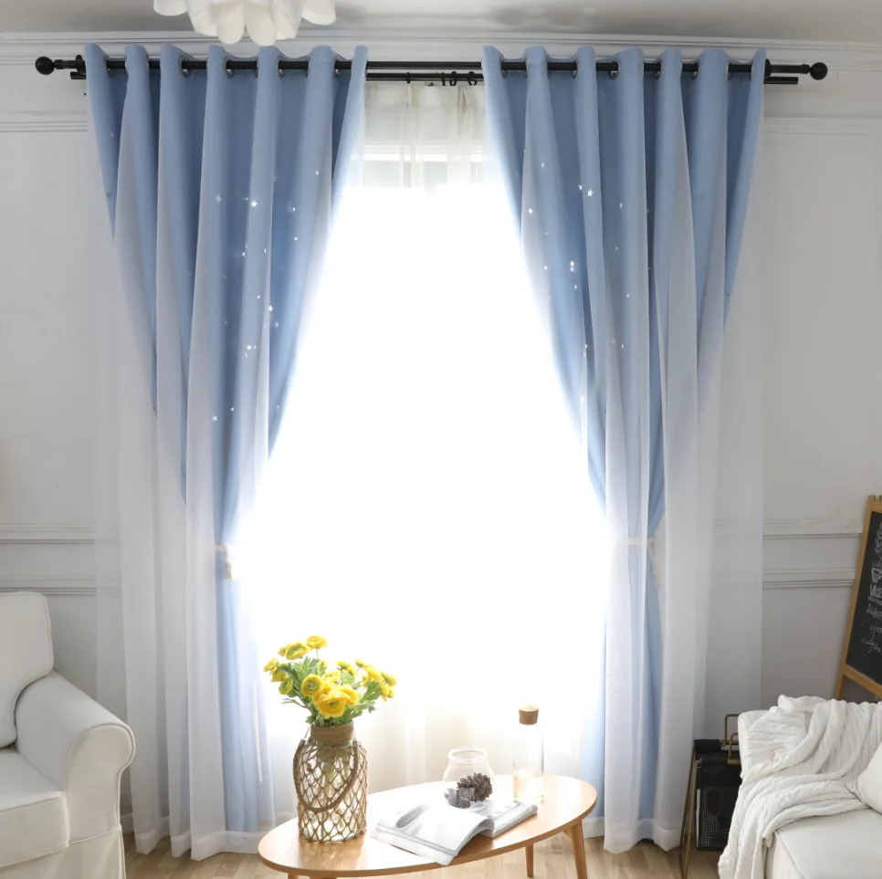 Современные затемняющие шторы с полыми звездами двойные занавески в стиле