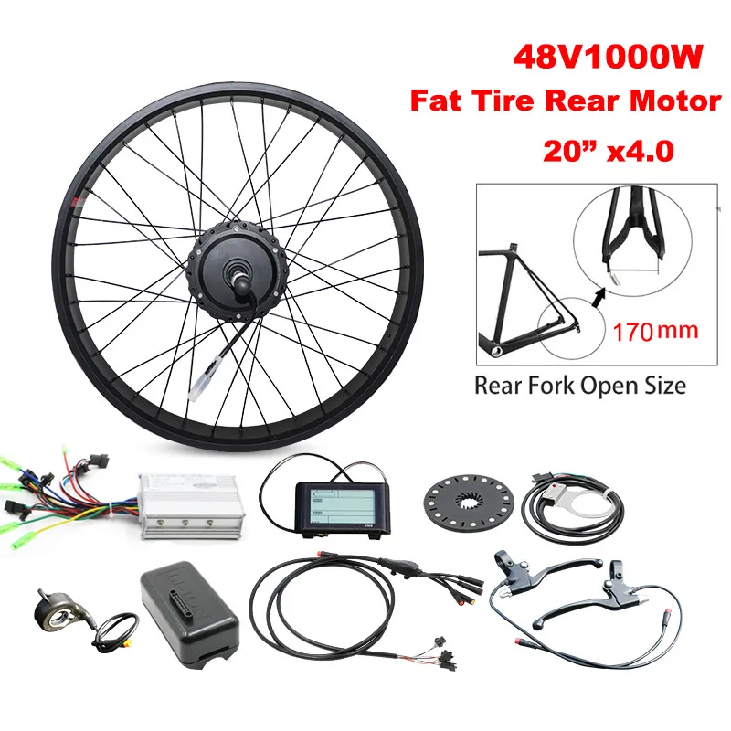 Fat Bike 48 в 1000 Вт Задняя Ступица двигателя комплект для переоборудования электрического велосипеда e велосипед комплект Fat Tire 2" 26" 4,0 мотор ebike bicicleta eletrica - Цвет: 20inch 1000w 170mm
