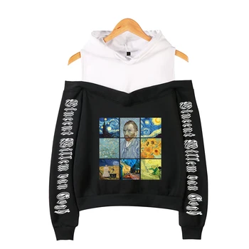 

Van Gogh And Mona Lisa graphic Sweatshirt Women Casual Long Sleeve Patchwork Hoodies Off Shoulder Hoodie Harajuku Tracksuit