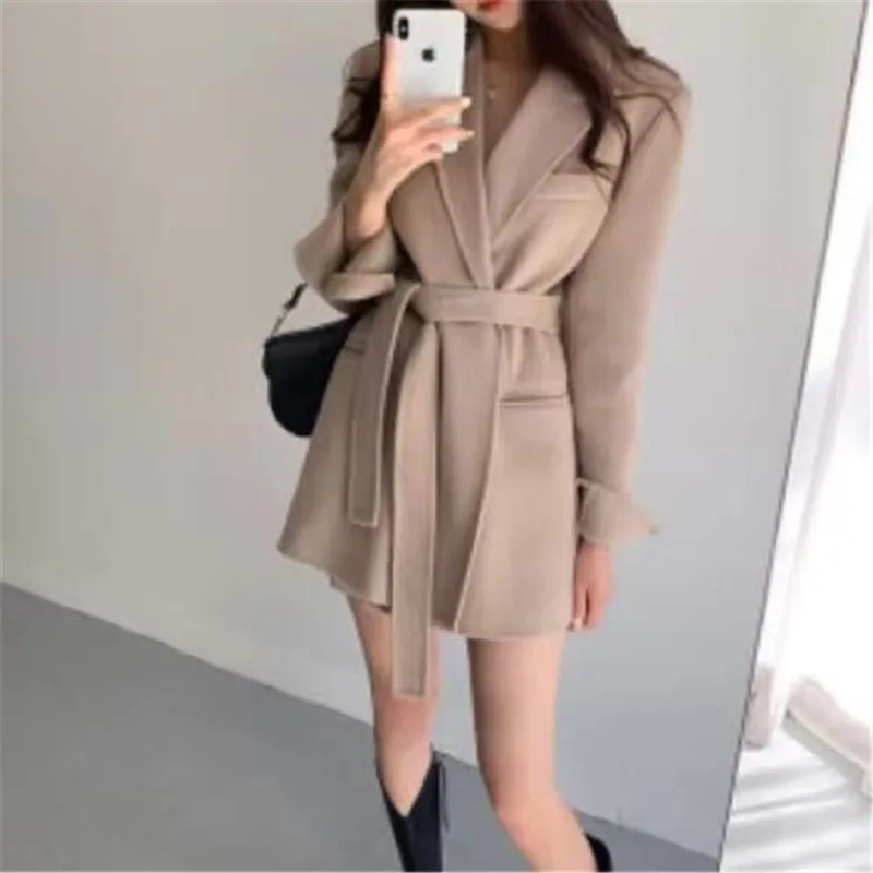 

Korean Chic Vintage Women's Blazers Solid Color Long Sleeve Belt Jackets Female All-matched Fashion Tide Coats