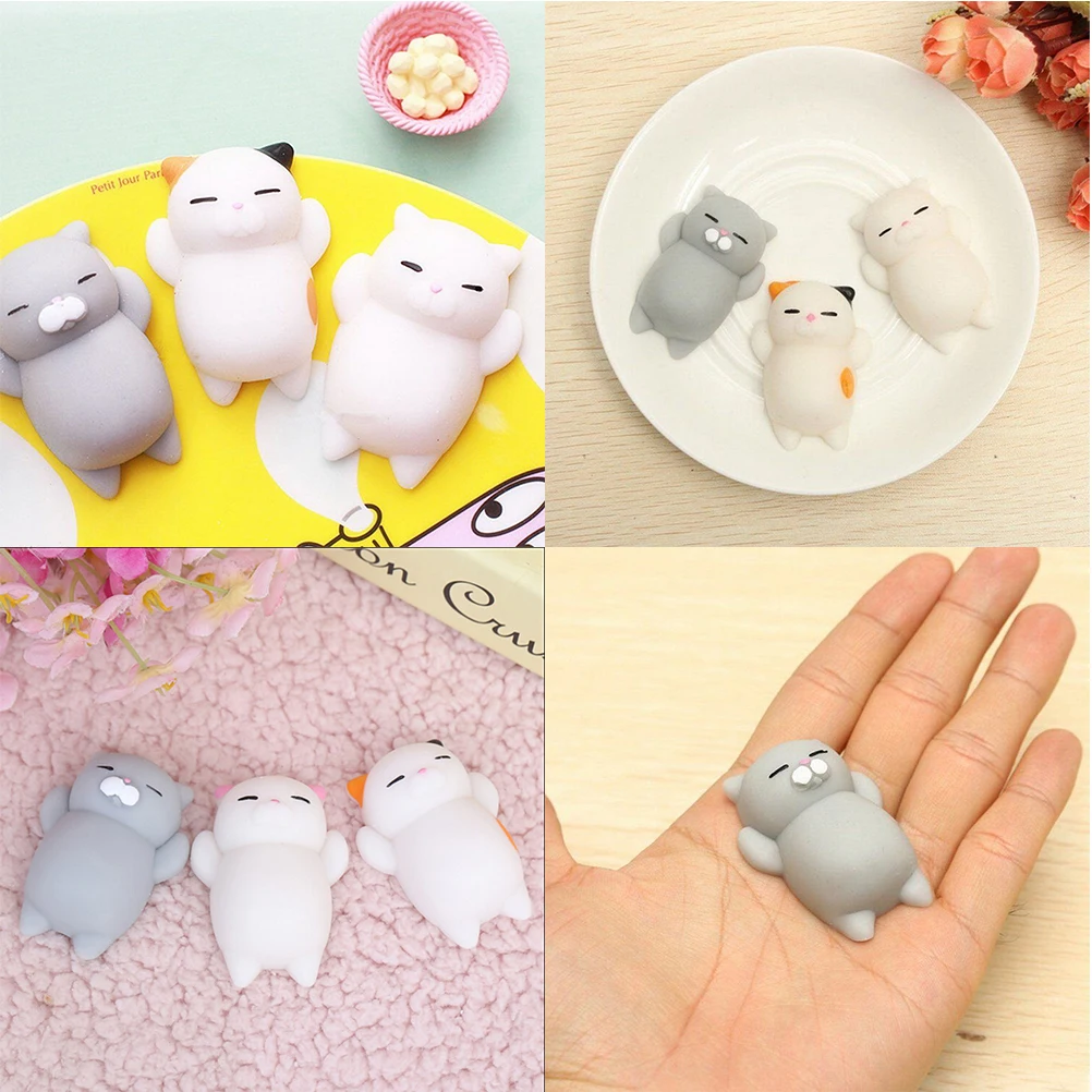 1pcs Cute Cat Mini Squeeze Stretchy Animal Healing Stress Gray Cat Decoration Crafts