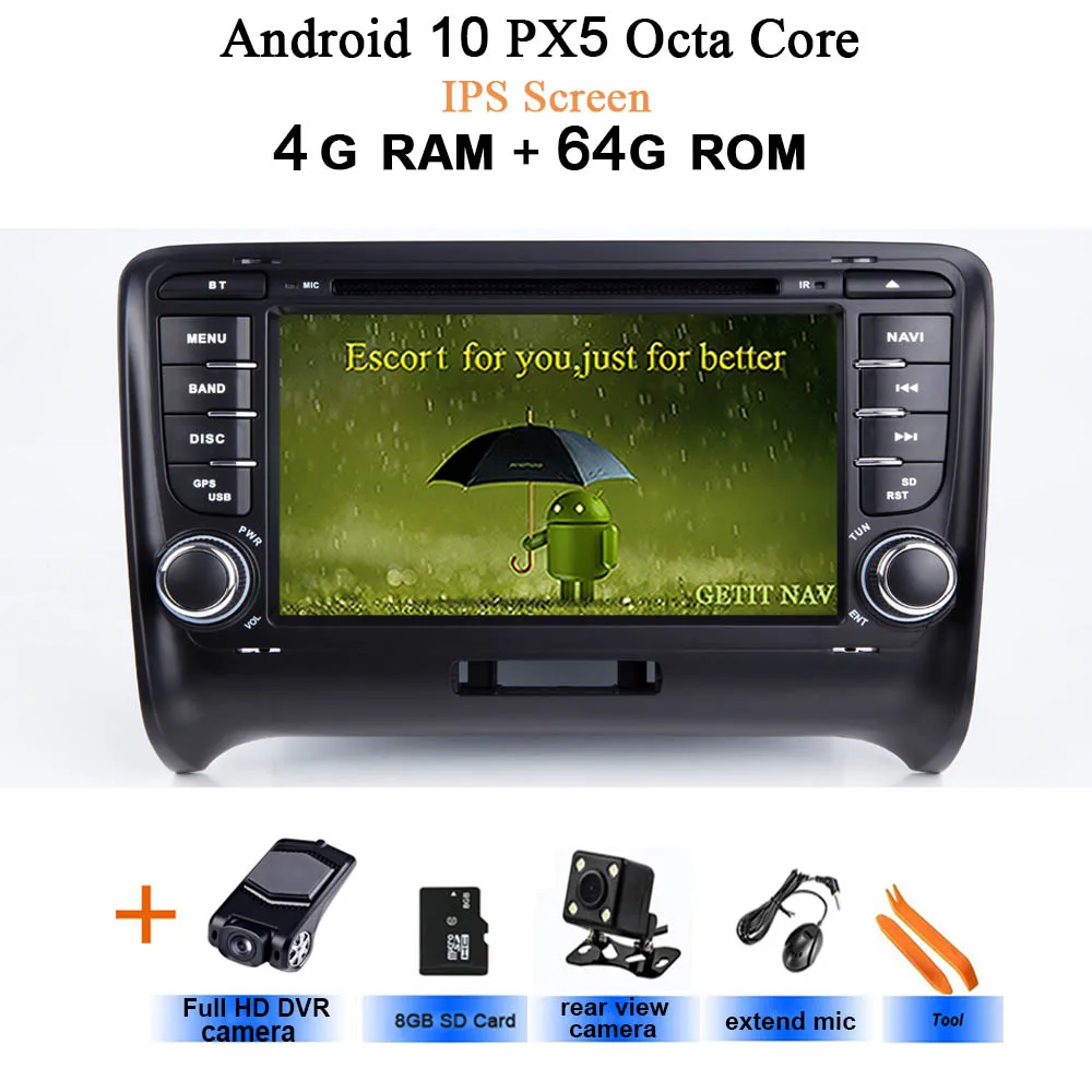 DSP ips 4G 64G Android 10 2 DIN автомобильный DVD gps для Audi TT MK2 8J 2006 2007 2008 2009 2010 2011 2012 мультимедийный плеер радио - Цвет: IPS 4G-Rear-DVR