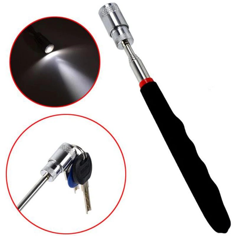 

1pc Telescopic Adjustable Magnetic Pick-Up Tools With LED Light Magnet Long Extendable Long Reach 70cm
