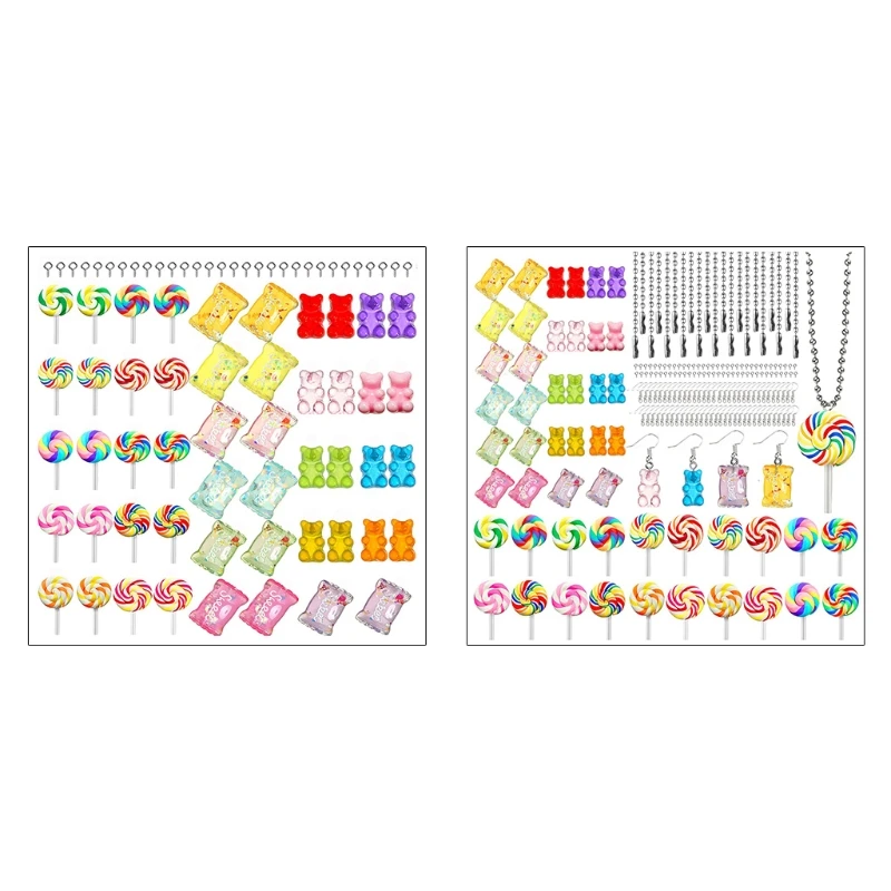 

N84D Personalized Pendants Sweet Candy Key Chain DIY Lollipop Shape Decoration Bear Jewelry Fashionable Gifts for Kids Women