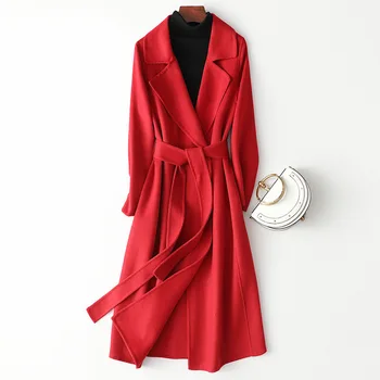 

Long Solid Casual Office Lady High-end Coat Jacket 2020 Fashion New Autumn Winter Women Bathrobe Double-sided Wool Coat
