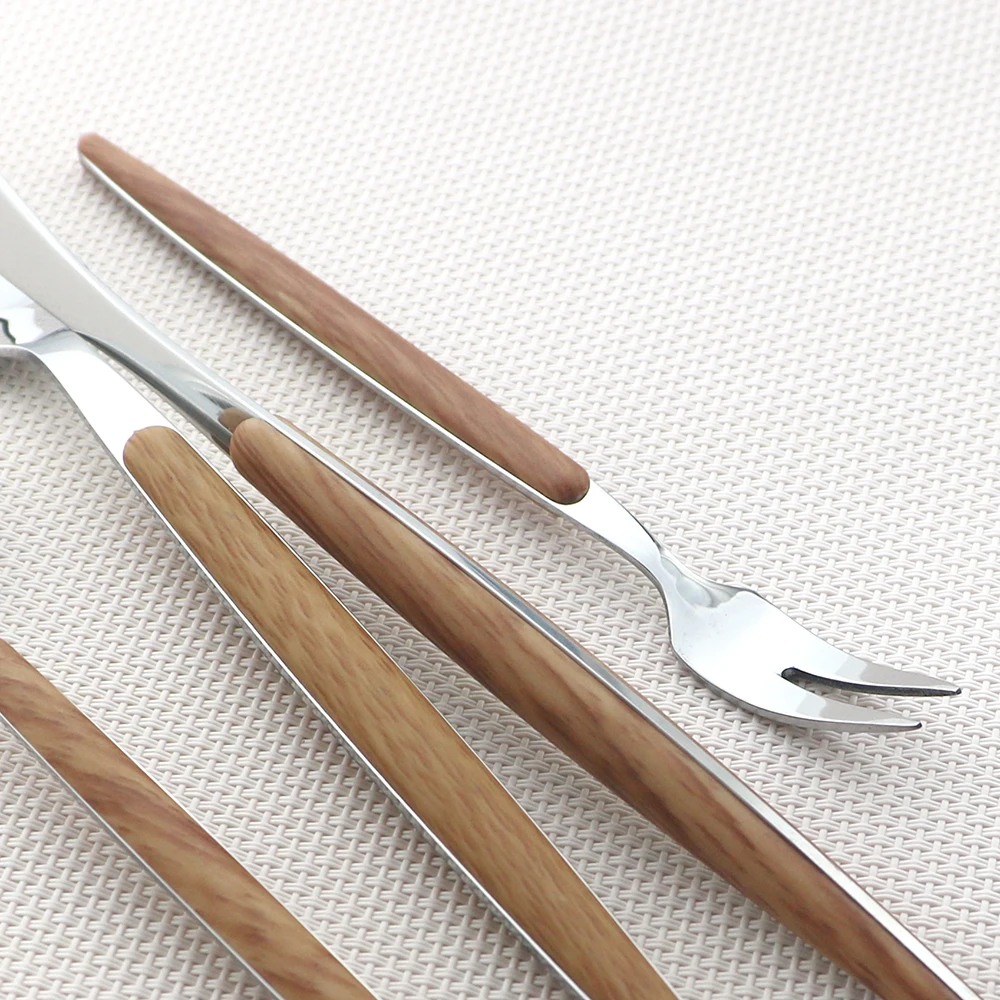 4Pcs/5Pcs Wooden Handle Cutlery Set Stainless Steel Knife Fork Dinnerware Set Coffee Tea Spoon Kitchen Silverware Tableware Set