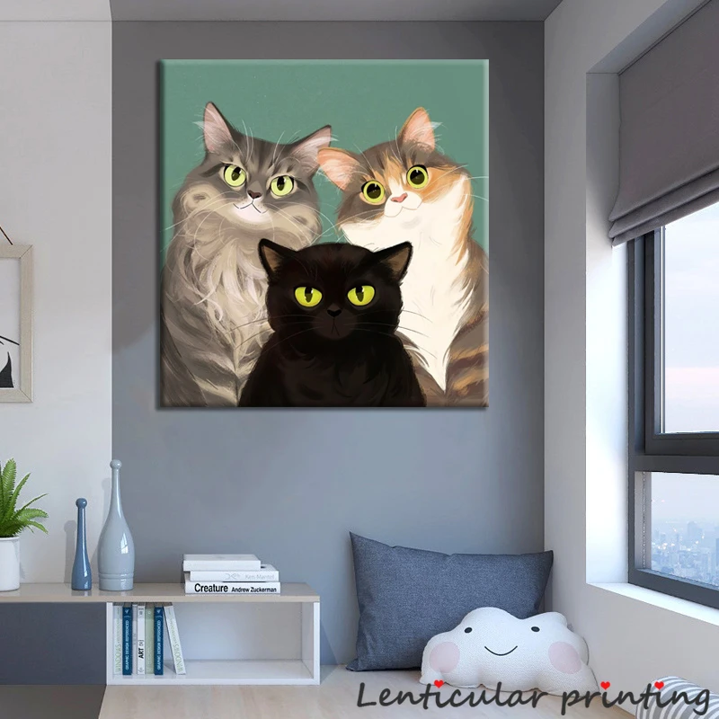

Cute Cartoon Cat Modern Posters, Canvas Oil Painting, Room Decor, Kid's Bedroom Animal Wall Picture, Nursery Decor,