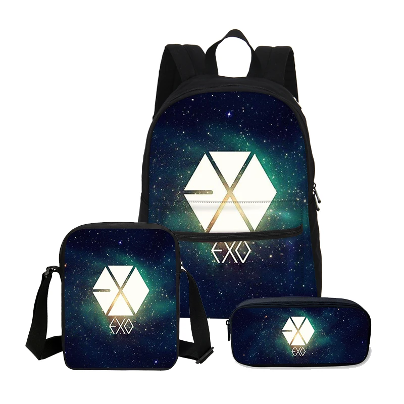 

3 Pcs/Set VEEVANV Canvas School Bag EXO Letter Printed Backpack Children Shoulder Bag Fashion Mochila Girls Bookbag Boy Backpack