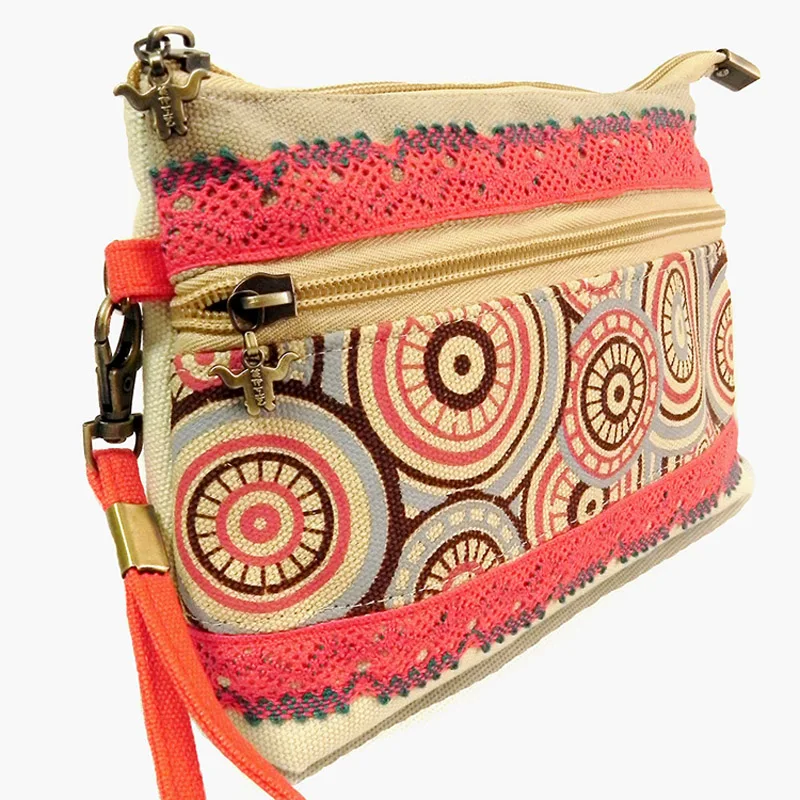 

2019 New Coin Purse Girl Canvas Zipper Wallet National Handmade Fashion Handbag Women Portable Circular Pattern Hand-woven Bag