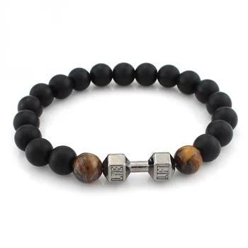

On Sale Energy Lave Stone Powerful GYM Barbell Jewelry, Fitness Fashion Dumbbell Bracelet for Men Party Gift