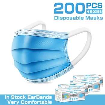 

50/100/200pcs Disposable adult Face Mask 3 Layer Non-Woven men Mouth Masks Earloop Soft Breathable women Masks