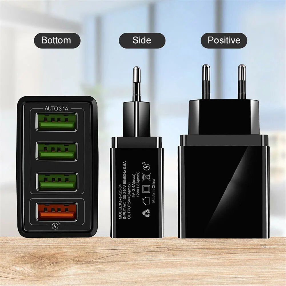 

Quick Charge 3.0 USB Charger EU/US/UK Plug Wall Mobile Phone Fast Charger For iPhone 7 XS Samsung S8 4 Ports Adapter QC 3.0